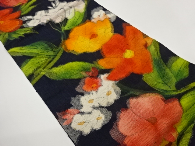 JAPANESE KIMONO / NAGOYA OBI / SILK / TSUMUGI / WOVEN FLOWERS